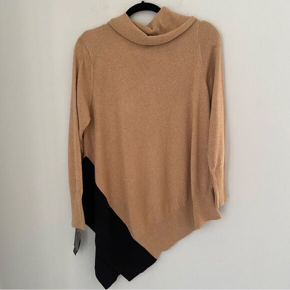 Alfani Petite Asymmetrical-Hem Cowl-Neck Sweater Sparkly Color Block size PXL - Picture 3 of 3